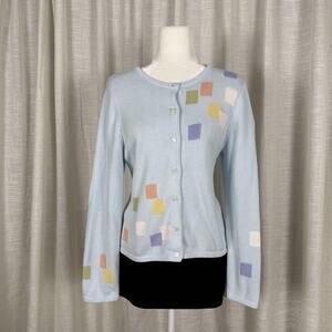 Vintage Christopher & Banks Cardigan Sweater Womens Medium Blue Geometric Pastel